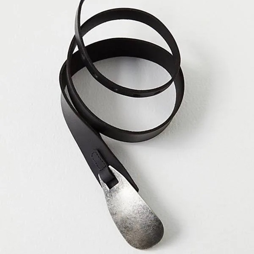 NWT Free People Oyster Bay Hip Belt In Black & Silver Size Medium Large